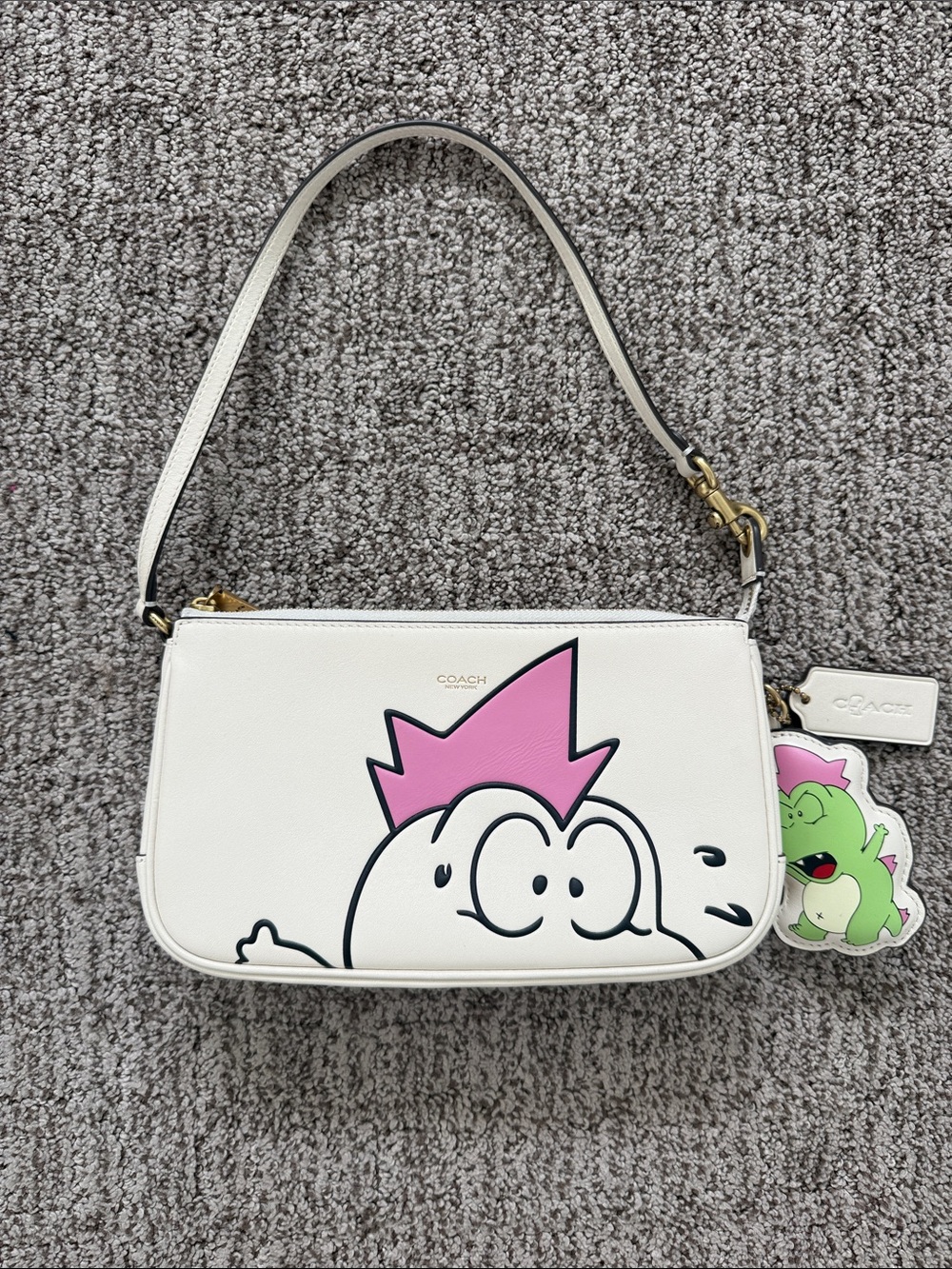 Coach x Brain dead White Shoulder Bag with Pink Graphic and Charm